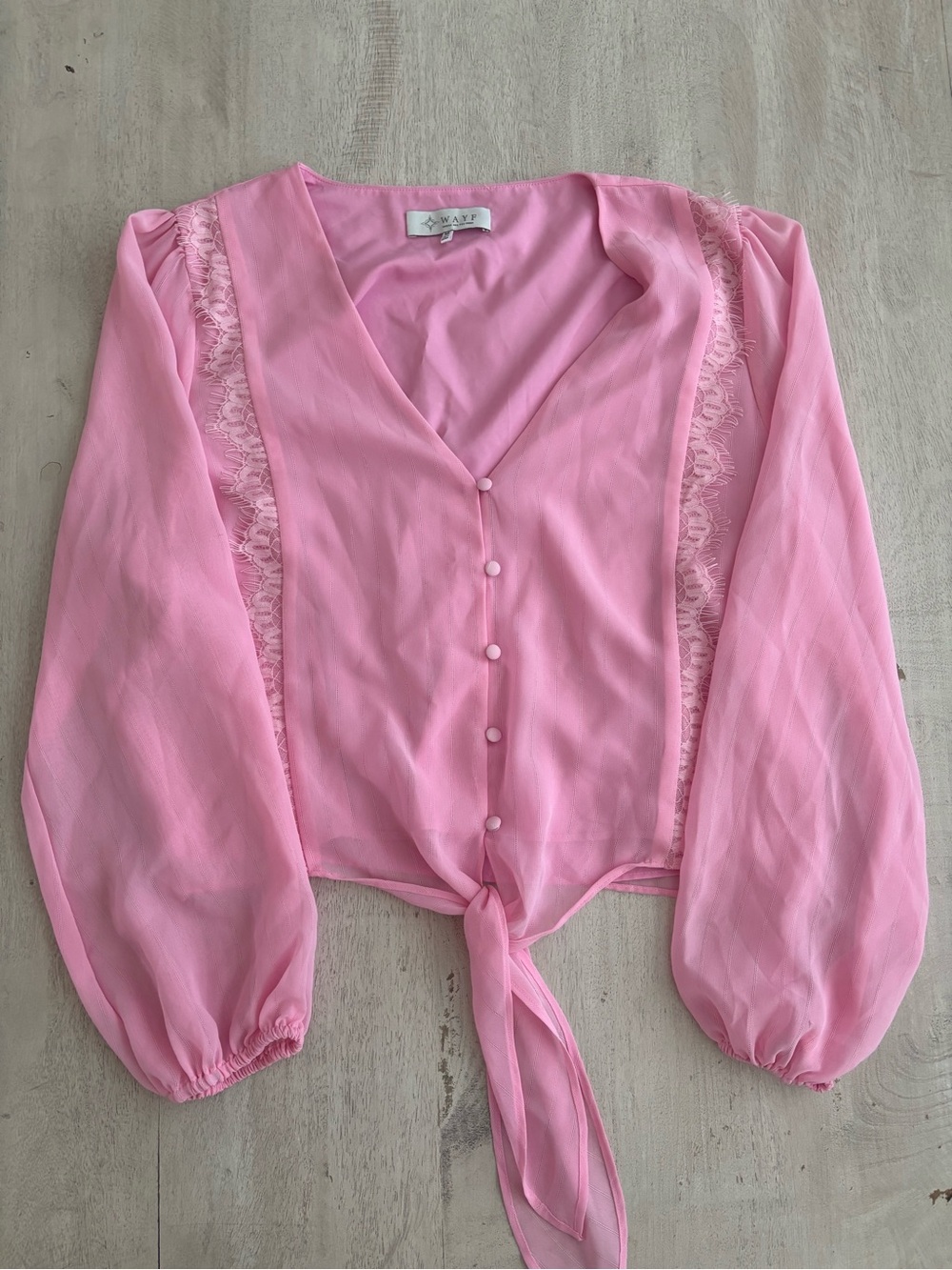 Wayf Pink Tie-Front Chiffon Blouse